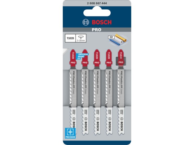 List za vbodno žago Bosch PRO Plastics PP clean T102D, 100mm, Pakiranje: 5kos, 2608667444